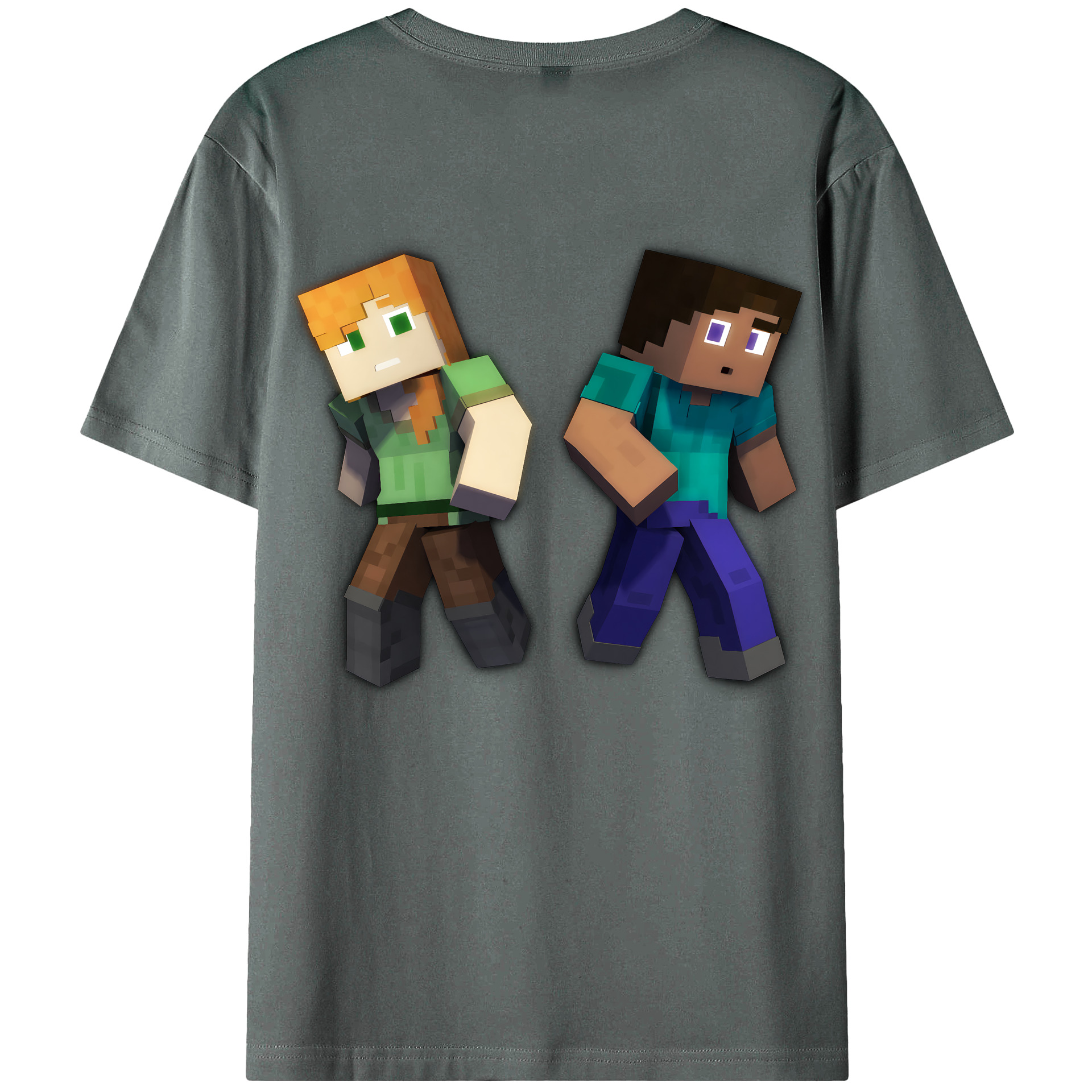 （画像用） マインクラフト ブロックの世界 Minecraft MC Block world 綿100％ メンズ半袖Tシャツ（バックプリント） 通気性